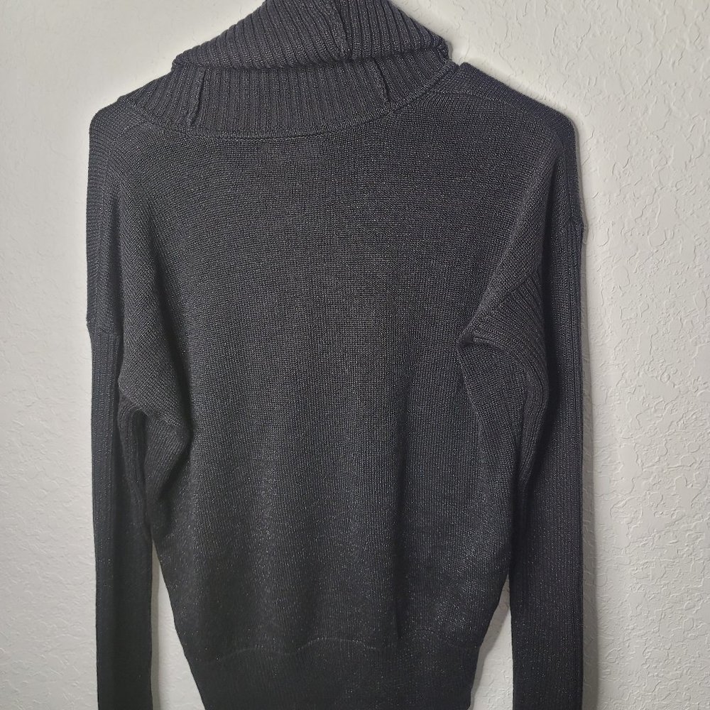 Jones New York Signature Metallic Black Long Sleeve Swoop Neck Turtle Neck - Picture 2 of 4